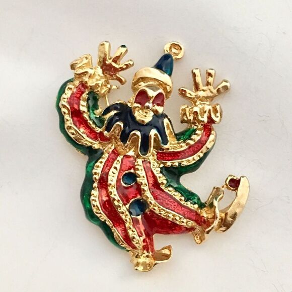 Vintage Clown Enamel Brooch Red Gold 1035 - Picture 1 of 4